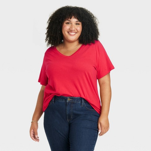 Women's Short Sleeve V-neck T-shirt - Ava & Viv™ Dark Red 3x : Target