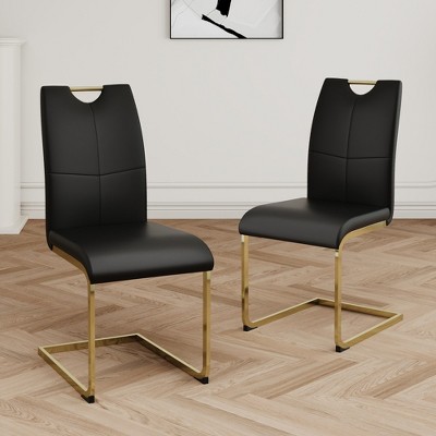 ALEXOUN Modern Dining Chairs Set of 2, PU Faux Leather High Back Upholstered Chairs, with Gold Metal Legs,for Kitchen,Living,Bedroom,Dining Room