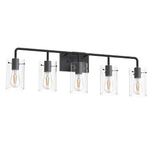 DORESshop 34 in. 5-Light Black Metal Vanity Light with Clear Glass Shade Bathroom Fixture for Modern Farmhouse Style Spaces - 1 of 4