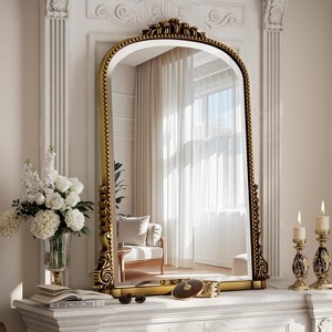 32"x24" Arched Mantle Mirror, Arched Beaded Mirror with Metal Frame, Decorative Bathroom Vanity Mirror for Entryway, Bedroom, or Living Room - 1 of 4