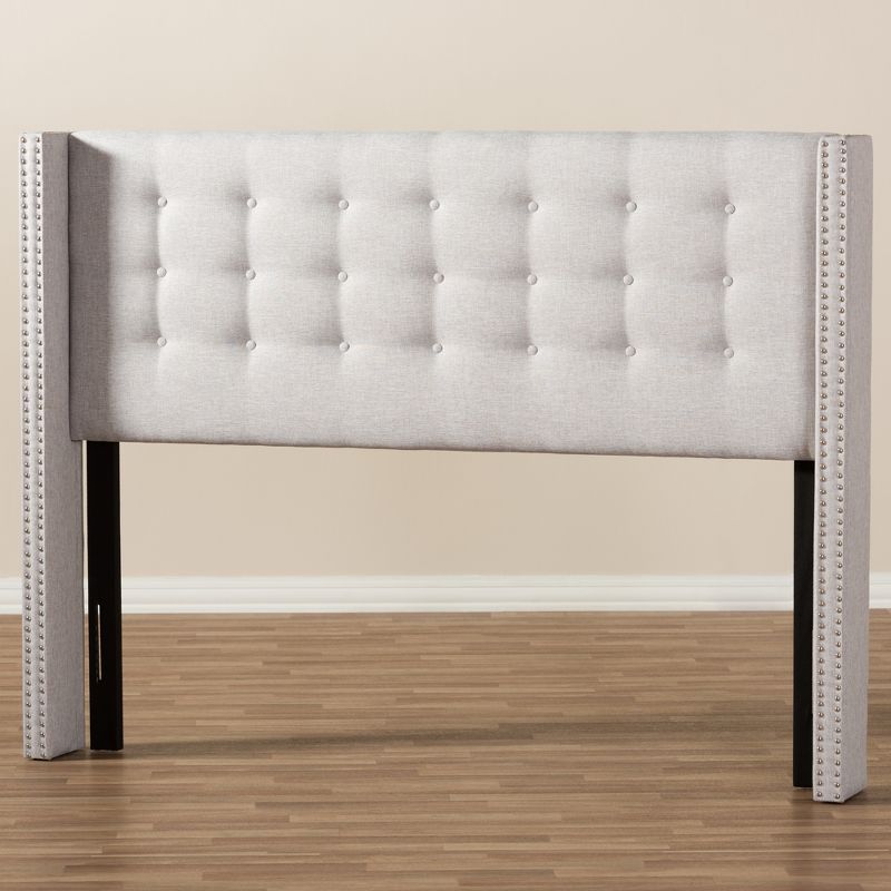 Queen Ginaro Modern and Contemporary Fabric Button Tufted Nail Head Winged Headboard Gray - Baxton Studio, 6 of 7