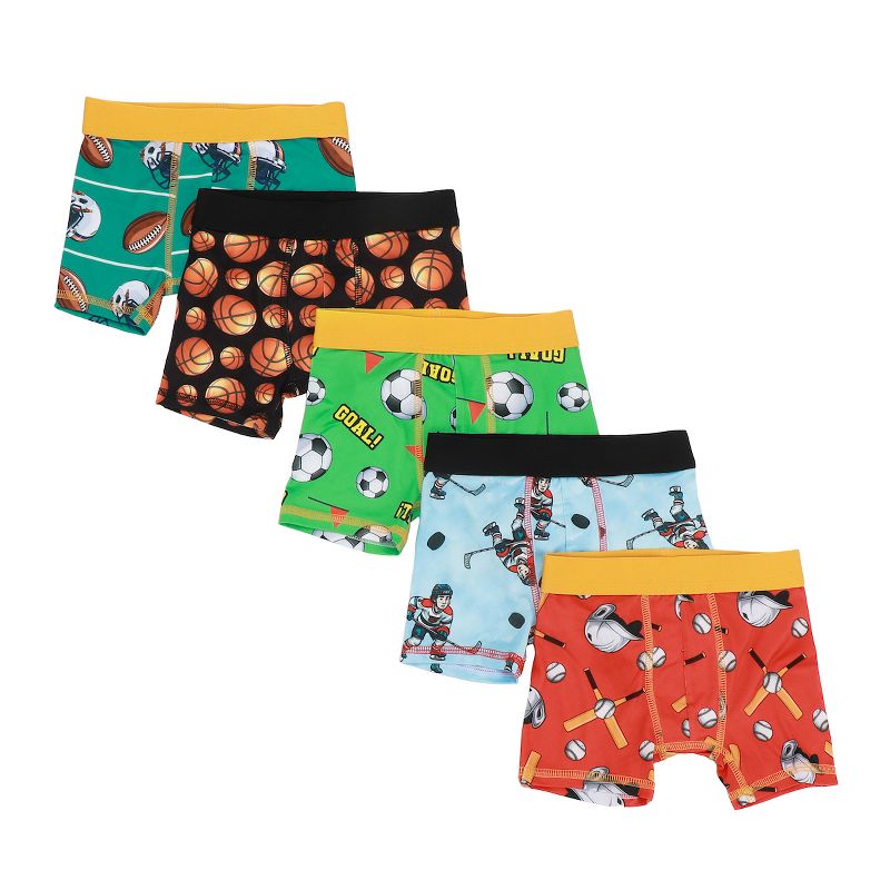 Sports AOP Toddler Boy's 5-Pack Boxer Briefs, Sizes 2T-5T, 1 of 6