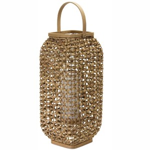 HomeRoots 20" Natural Distressed Woven Glass And Wicker Floor Lantern Candle Holder - 1 of 4