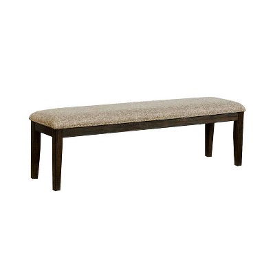 Simple Relax Upholstered Dining Bench with Nailhead Trims in Espresso and Warm Gray