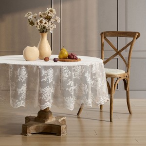 HLC.ME Jolene Floral Patterned Scalloped Tablecloth, Lace Fabric Table Cloth for Round Tables, Wrinkle Resistant - 1 of 4