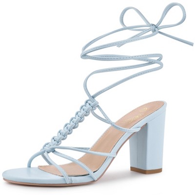 Perphy Women's Woven Braided Slingback Lace Up Chunky Heel Sandals