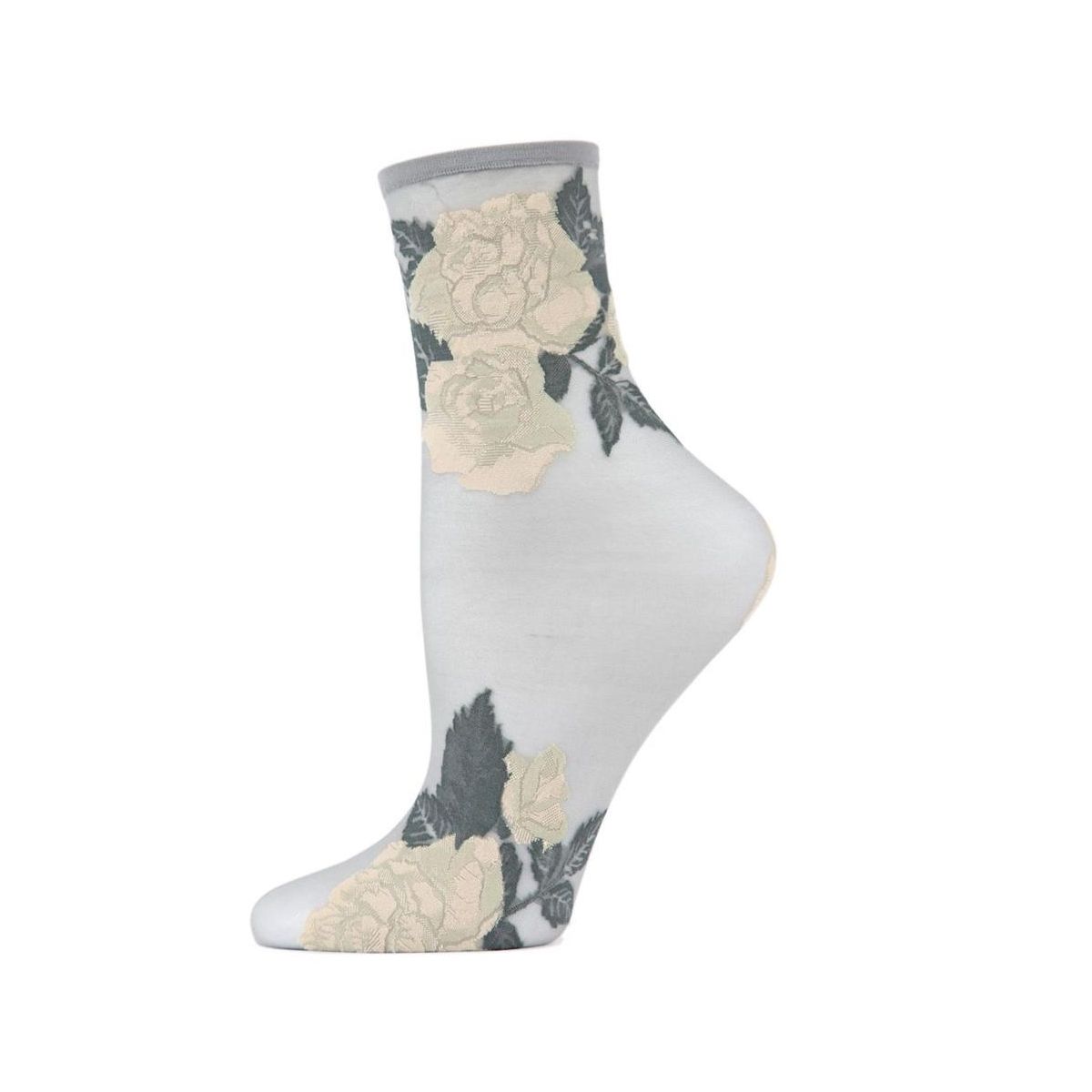 Memoi Beauty Rose Garden Sheer See-Through Ankle Socks