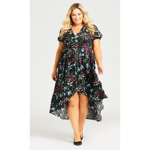 Avenue| Women's Plus Size Kuta Print Maxi Dress - Black - 12 Plus : Target