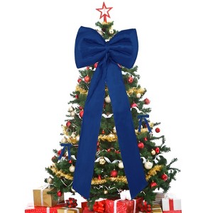 Orieon 25PCS Blue Satin Christmas Tree Topper & Ribbon Bows Set, Wired Edge Long Tail Bows for Tree, Wreath, Garland, Gifts. - 1 of 4