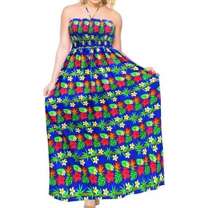 LA LEELA Women's Tube Dress Smocked Boho Maxi One Size Lake Floral - 1 of 3