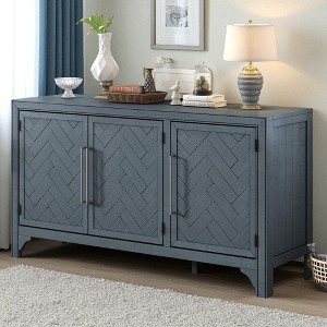 60" Pine Veneer Storage Cabinet Sideboard with Adjustable Shelves, 3-Door Buffet Table for Living Room, Entryway, or Study - 1 of 4