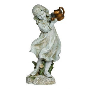 Roman 22" Girl with Watering Can Resin Outdoor Garden Statues Gray - 1 of 4