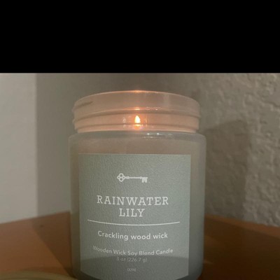 14oz Lidded Gray Glass Jar Crackling Wooden 3-Wick Candle with Paper Label  Rainwater Lily - Threshold™
