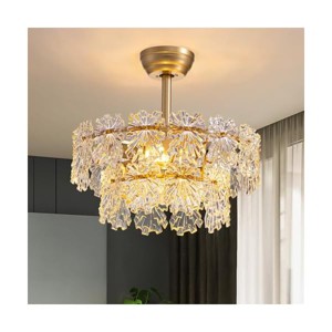 Siljoy 20" Ceiling Fans with Lights and Remote, Fandelier Ceiling Fan, Chandelier Crystal Fan Light for Bedroom, Living Room, Nursery (Gold) - 1 of 1