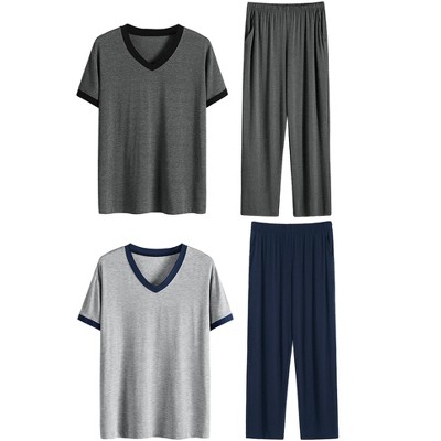 Lars Amadeus Men's Short Sleeves Top and Long Pants Sleepwear Set 2 Packs