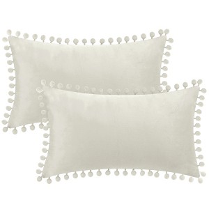 Unique Bargains Farmhouse Bedroom Decorative Velvet Pompoms Fringe Throw Pillow Covers 2 Pcs - 1 of 4