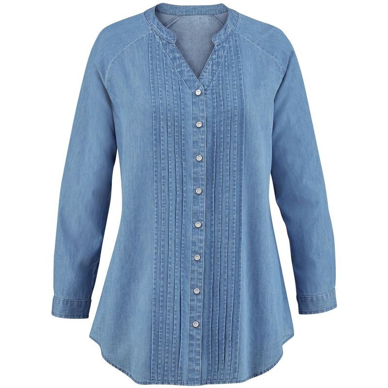 Collections Etc Pintuck V-neck Denim Tunic, 3 of 5