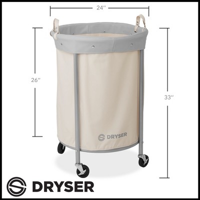 Dryser Round Beige Canvas Rolling Laundry Hamper with Steel Frame