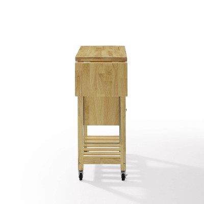 Bristol Natural Wood Drop-Leaf Kitchen Cart with Storage