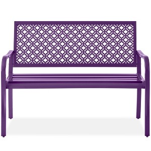 Best Choice Products Indoor Outdoor Steel Garden Bench w/ Geometric Backrest, Foot Levelers - 1 of 4