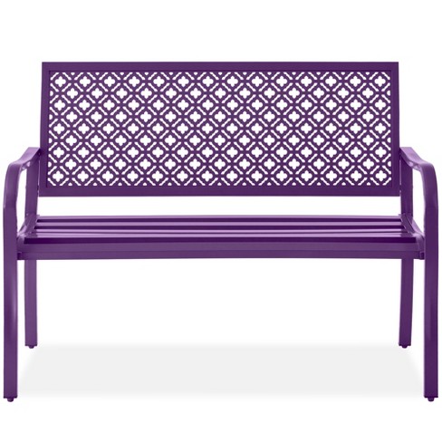 Best Choice Products Indoor Outdoor Steel Garden Bench W Geometric Backrest Foot Levelers Dark Purple Target