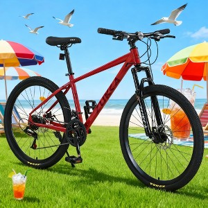 KWPZQEB 26 Inch Mountain Bike, Outdoor Cycling Bike with Steel Frame & Suspension Fork, 24 Speed Outdoor Bicycles w/ Adjustable Saddle for Men & Women - 1 of 4
