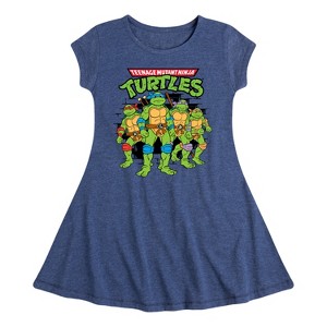 Girls' - Teenage Mutant Ninja Turtles - Group Logo Brick Wall Fit & Flair Cap Sleeve Dress - 1 of 3