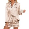 Ekouaer Satin Pajama Set for Women Button Down Pj Set Long Sleeve Top and Shorts 2 Piece Loungewear Summer Soft Sleepwear - 3 of 4