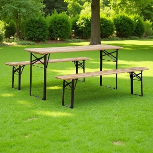 3-Piece Outdoor Patio Wooden Folding Picnic Dining Set for Patio Garden Outdoor Activities - 1 of 4