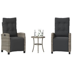 vidaXL 3 Piece Bistro Set with Cushions Gray Poly Rattan - 1 of 4