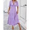 Women's V-Neck Dress Casual Puff Sleeve A-Line Maxi Dress Tie Waist Party Dress - 4 of 4