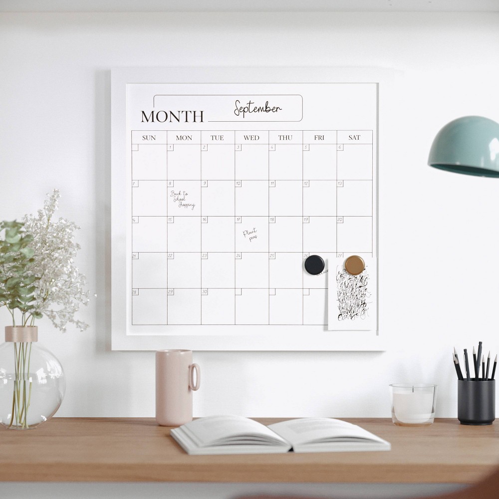 Photos - Accessory Martha Stewart Magnetic Monthly Calendar Dry Erase Board with White Woodgr 
