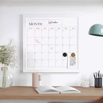 Martha Stewart Magnetic Monthly Calendar Dry Erase Board with White Woodgrain Frame White