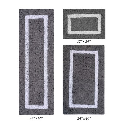 Hotel Bath Rug 100% Premium Cotton Tufted Weave Two Tone Reversible 3 Piece Bathroom Rug Set, Super Soft & Water Absorbent, Machine Washable Bathmat