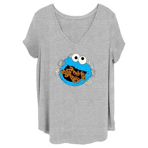 Women's Sesame Street Cookie Monster and Daisies T-Shirt - 1 of 4