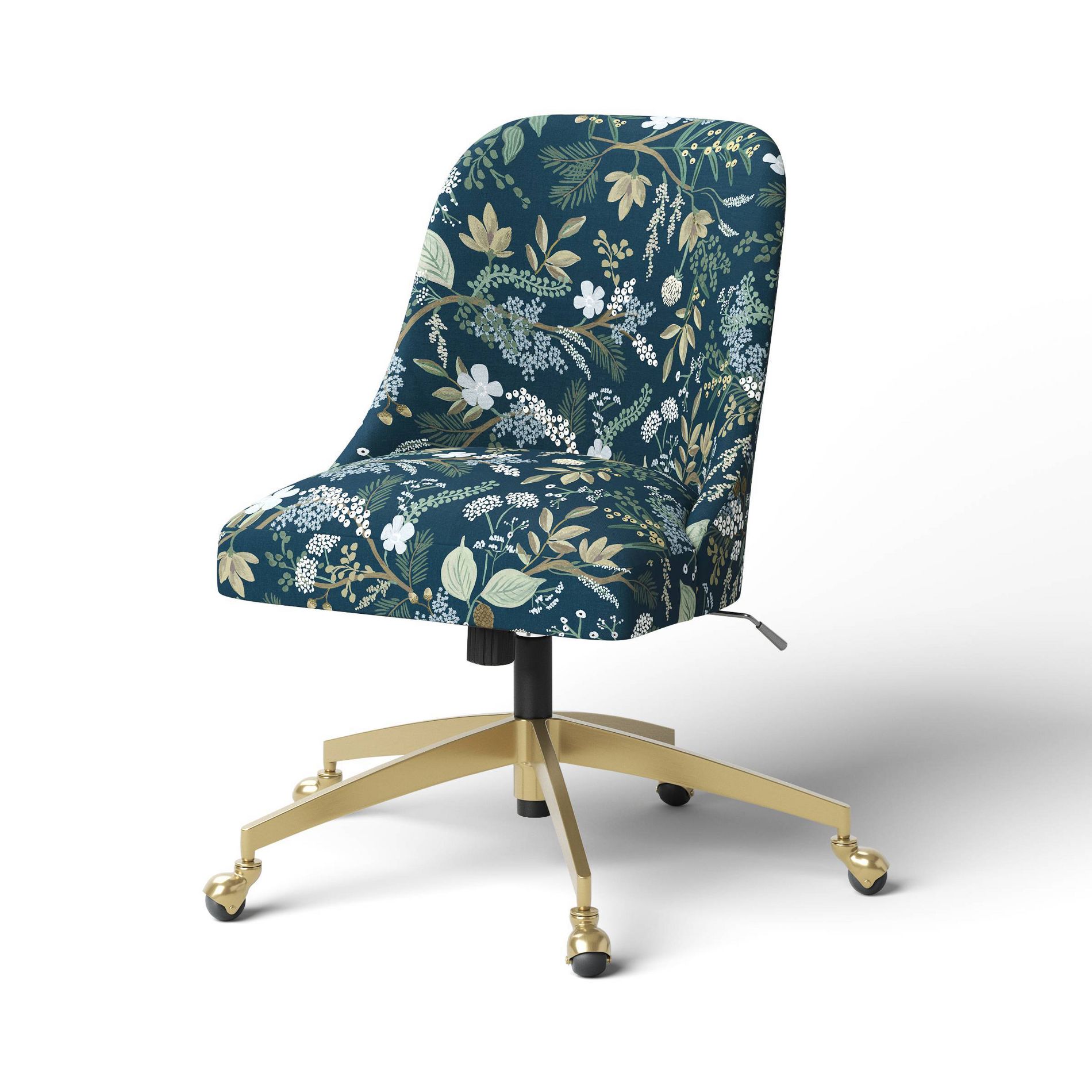 Rifle Paper Co. x Target Juniper Forest Desk Chair: Brass-Tone Metal Legs, Floral Upholstery, Armless Design