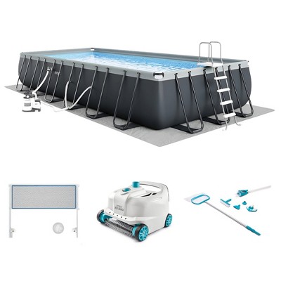 Intex 26367EH 24ft x 12ft x 52in Ultra XTR Frame Rectangular Swimming Pool Set w/ Sand Filter Pump, Ladder, Ground Cloth, Cover and Robot Vacuum