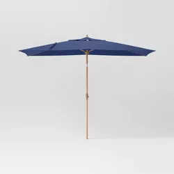10'x6' Rectangular Market Patio Umbrella Navy - Light Wood Pole - Threshold™