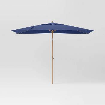  6'x10' Rectangular Outdoor Patio Market Umbrella with Light Wood Pole - Threshold™