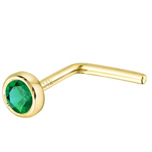Jewelry Avalanche 22G 14K Gold Bezel-set Emerald L-shape Nose Stud - 1 of 1