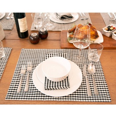 Black and Off-White Gingham Check Cotton Blend Placemats Set of 4
