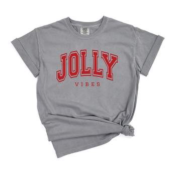 Simply Sage Market Women's Jolly Vibes Varsity Thick Outline Short Sleeve Garment Dyed Tee