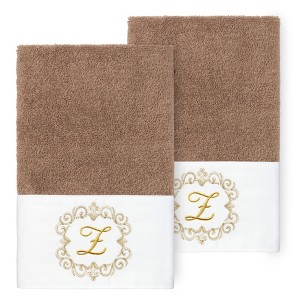 Linum Home Textiles 100% Turkish Cotton MONICA Gold Thread 2PC Embellished Hand Towel Set - 1 of 3