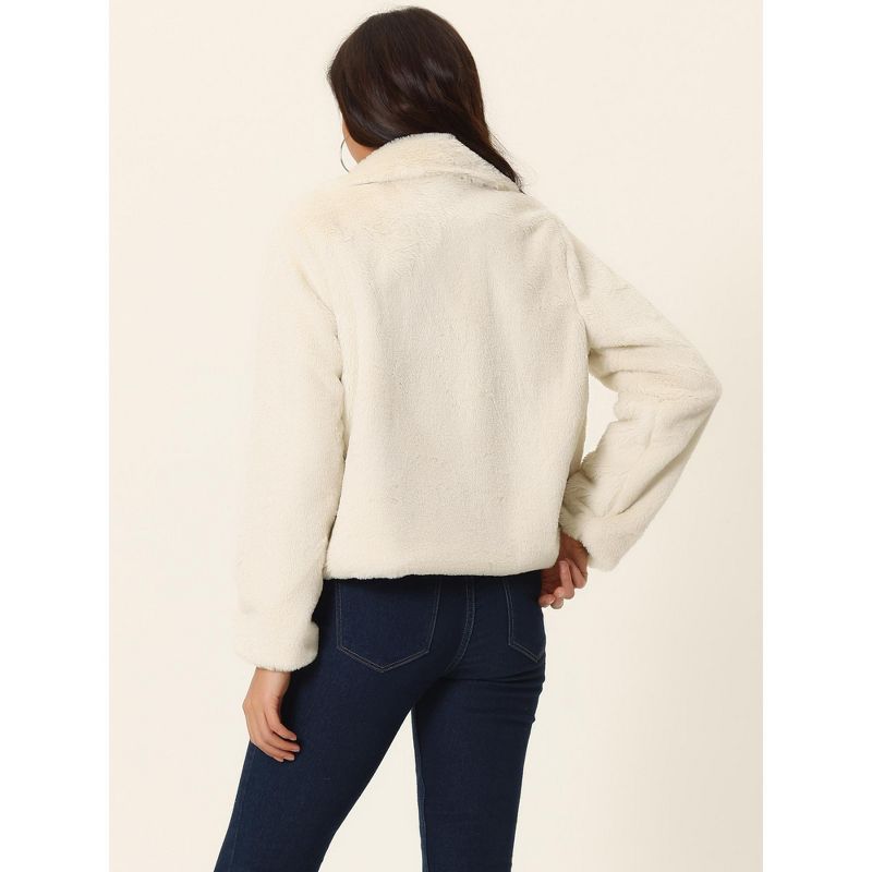 Seta T Women's Fashion Long Sleeve Faux Fur Fluffy Notch Lapel Cropped Jacket, 4 of 6