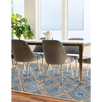 Blue and Beige Handmade Braided Jute Area Rug