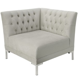 Audrey Diamond Tufted Corner Chair Light Gray Velvet and Silver Metal Y Legs - Cloth & Co.