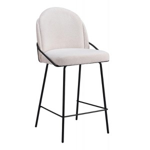 Jambi Counter Stool – Set of 2, 39" H With Ivory Shearling Style Fabric, Powder-Coated Steel By Zuo Modern - 1 of 4