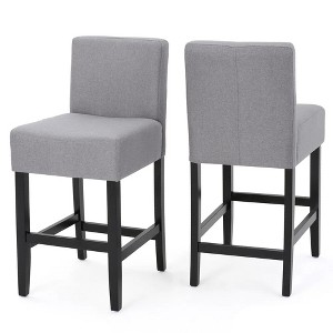 Vynxaria Counter Stool Set of 2 Light Gray Fabric Upholstered Rubberwood Frame 26 Inch Height - 1 of 4