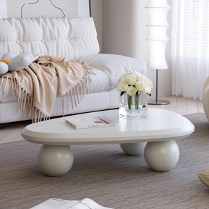 INFURNIC Coffee Tables Modern Cloud Coffee Table with 3 Ball Legs Unique Teardrop Design for Small Spaces Living Room, White, 38.58"*25.59"*11.81" - 1 of 4
