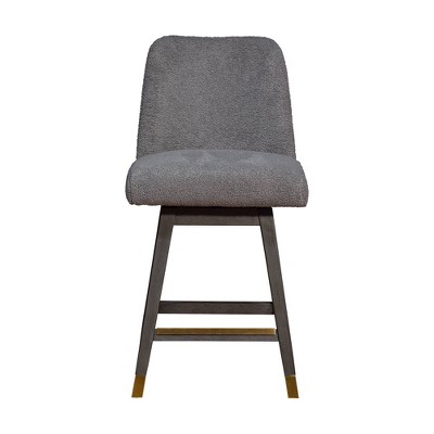 Grey Oak Wood Swivel Accent Chair with Boucle Fabric